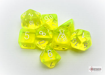 Chessex: 7-Die Set: Lab Dice 5: Translucent: Neon Yellow/White