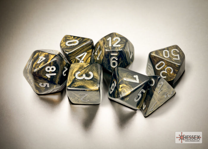 Chessex: 7-Die Set: Leaf: Black Gold/Silver