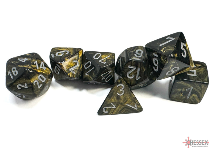 Chessex: 7-Die Set: Leaf: Black Gold/Silver