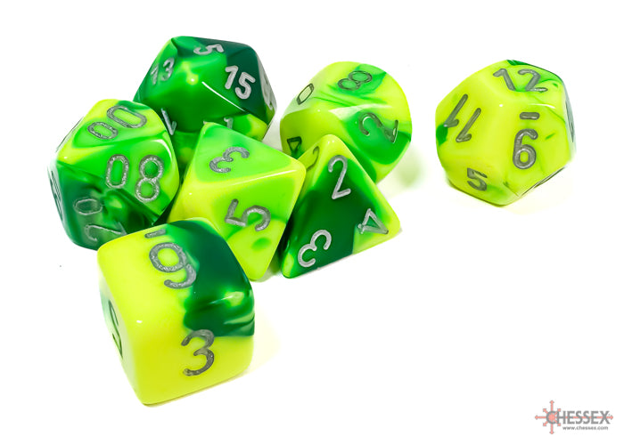 Chessex: 7-Die Set Gemini: Green-Yellow/Silver