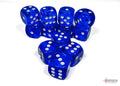 Chessex: 16mm d6cube: Translucent: Blue/White pips (Factory Second)