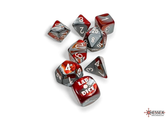 Chessex: 7-Die Set: Lab Dice: Gemini: Red-Steel / white