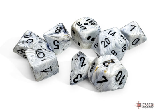 Chessex: 7-Die Set: Lab Dice: Marble: Calcite / black