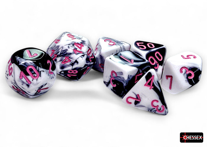 Chessex: 7-Die Set Gemini: Black-White/pink