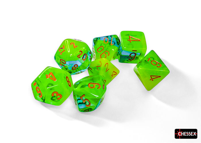 Chessex: 7-Die Set Gemini: Plasma Green-Teal/orange