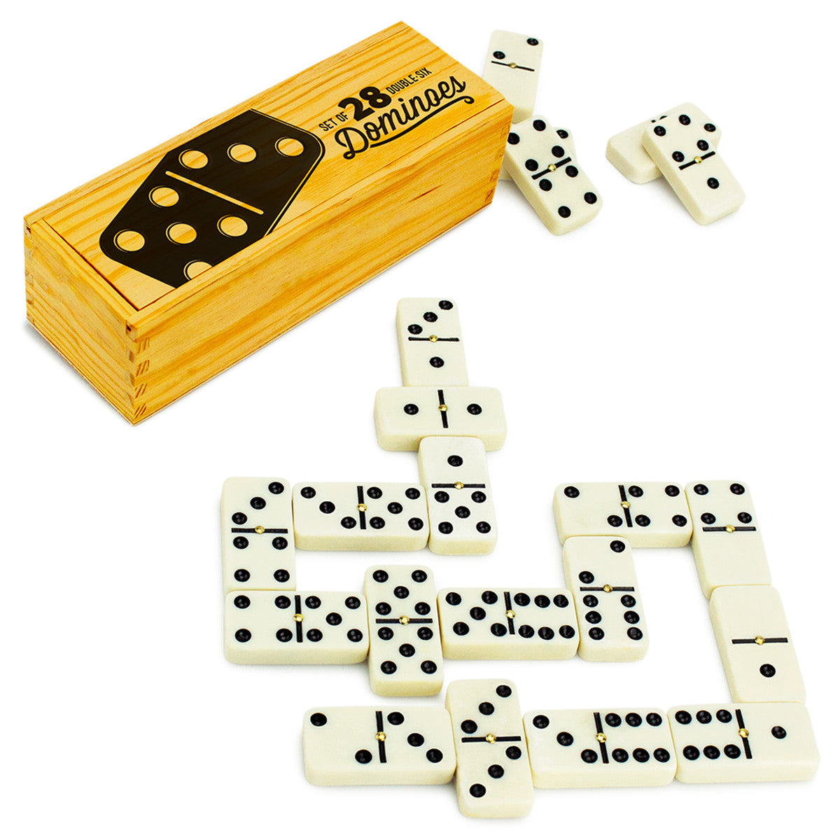 Set Of 28 Double Six Dominoes With Brass Spinners