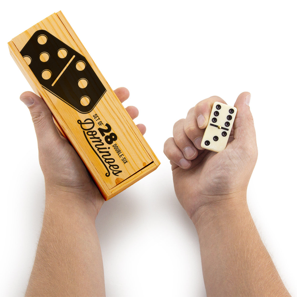 Set Of 28 Double Six Dominoes With Brass Spinners