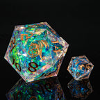 HymGho Dice: Sharp Edged Resin 55mm D20: Opal w/ Copper Ink