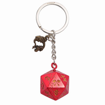 HymGho Dice: D20 Keychain Barbarian: Red with Gold