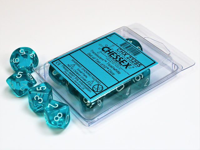 Chessex: 10 d10: Translucent Teal/White