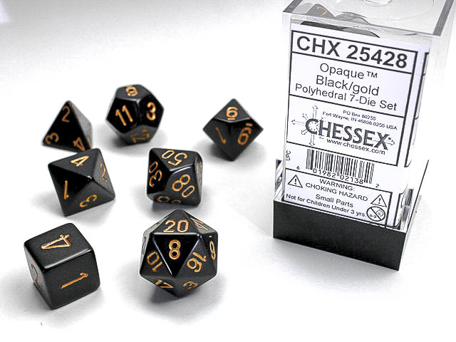 Chessex: 7-Die Set Opaque: Black/Gold