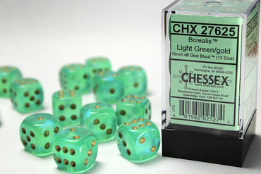 Chessex: 16mm d6cube: Borealis: LightGreen/Gold