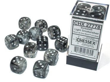 Chessex: 16mm d6cube: Borealis Luminary: Light Smoke/Silver