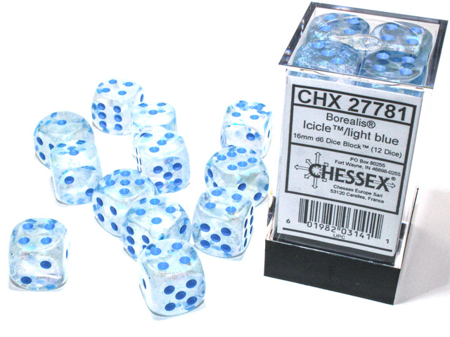 Chessex: 16mm d6cube: Borealis Luminary: Icicle/Light Blue