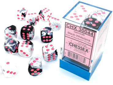 Chessex: 16mm d6: Gemini: Black-White/pink