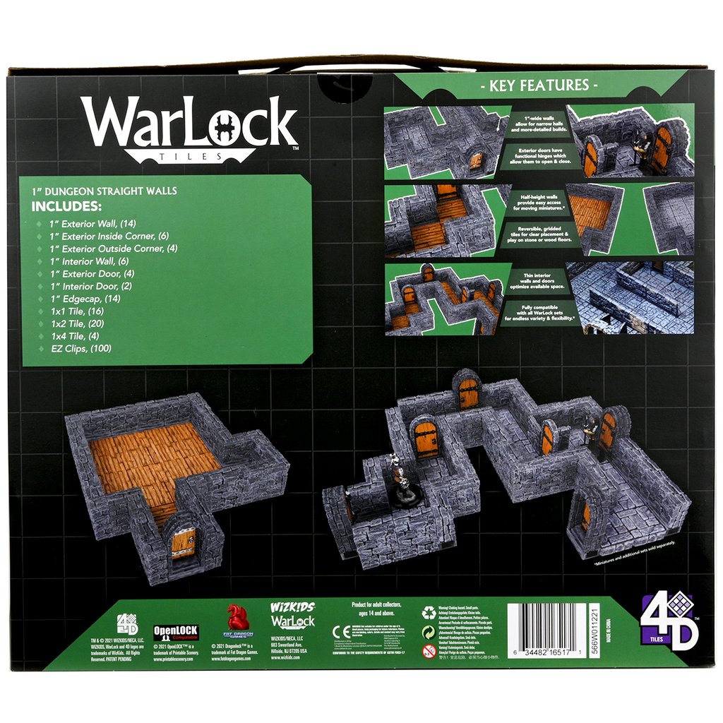 Wizkids: Warlock Tiles: Expansion Pack: 1in. Dungeon Straight Walls