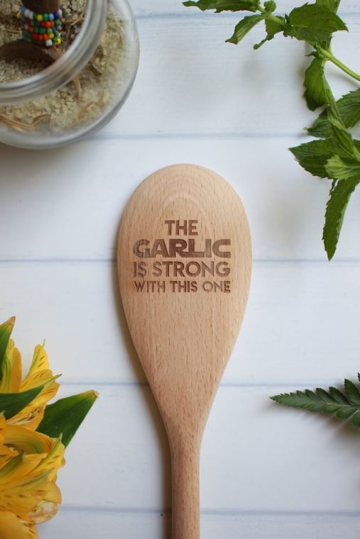 North to South Designs: Wooden Spoon: The Garlic Is Strong With This One