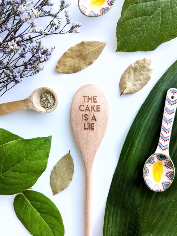 North to South Designs: Wooden Spoon: The Cake Is A Lie - Portal Inspired